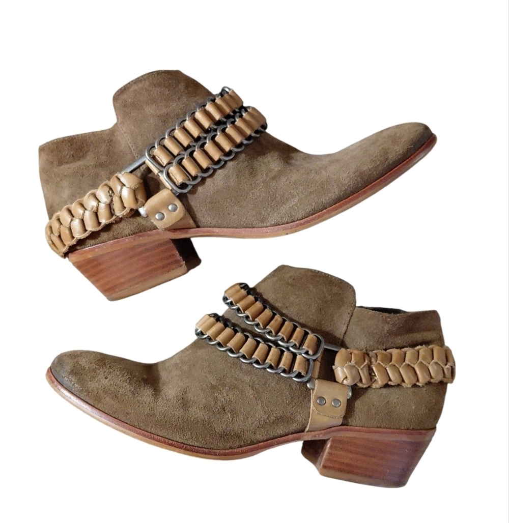 Sam Edelman Western Booties Brown and Tan Harnessed Ankle Boots Size 7